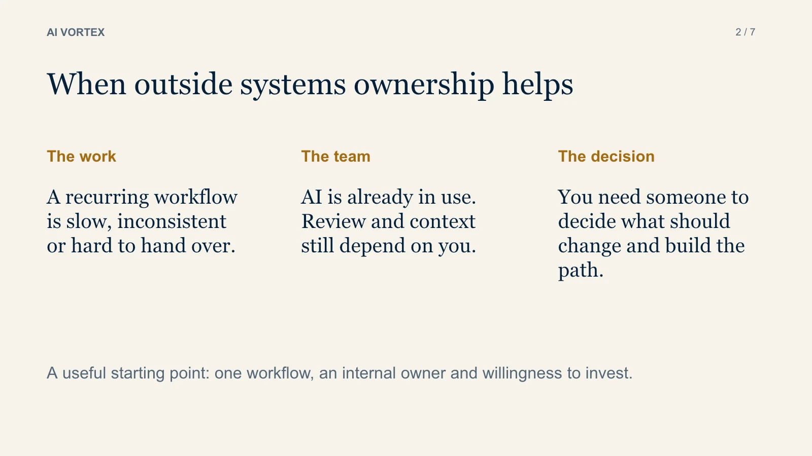 Slide 2: When outside systems ownership helps